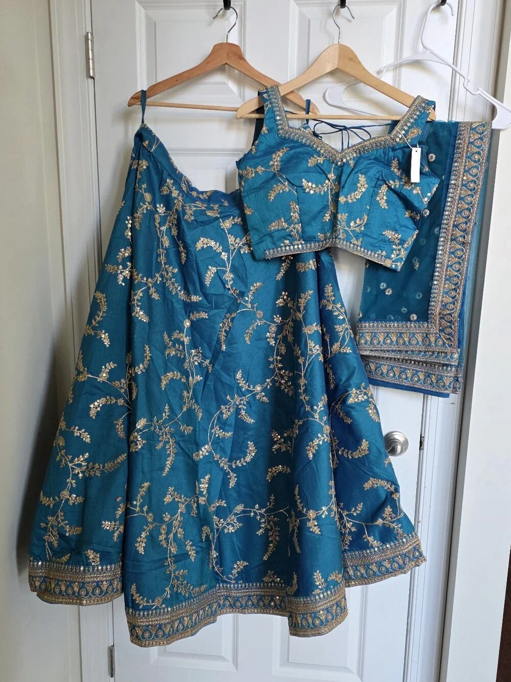 Teal Blue Embroidered Lehenga Choli – US  8 Medium